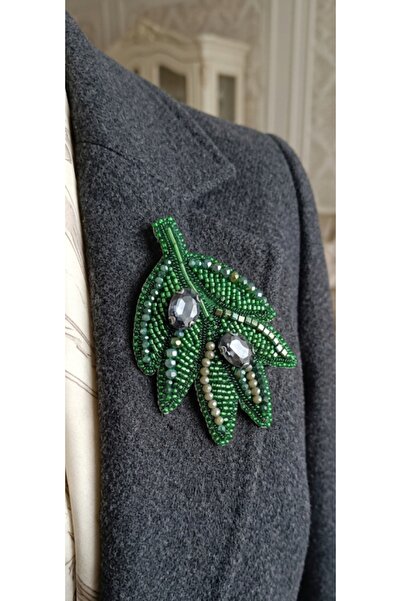 ANKA EL SANATLARI El Yapımı Zeytin Dalı Broş - Şifa Temalı Kristal İşleme - T...