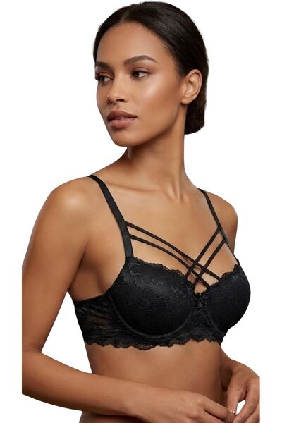 Ebru Silicone Lace Push up (Padded) Underwire (Wire Bra) Double Crossed Strap...