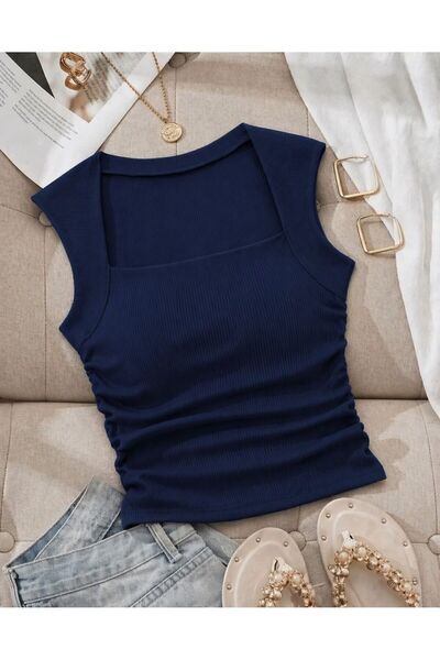 peri tower Μπλουζάκι Κασκόλ σε μπλε ναυτικό χρώμα με τετράγωνο γιακά και κορδ...