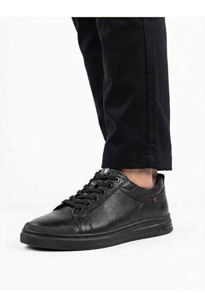 Lütfi Men's Black Genuine Leather Orthopedic Sole Casual Shoes