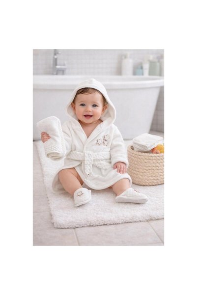 cles couture White Kuzucuklu Baby Bathrobe Set - 100% Cotton - Boxed