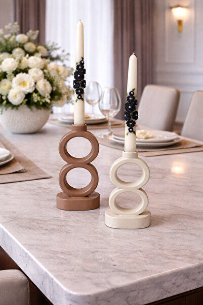 Zigzag Home Dekoratif 2 Parça Bohem Tarz Halka Model Tasarım Şamdan Mumluk Bi...