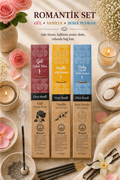 Flow Home 3’lü Tütsü Seti Gül, Vanilya, Bebek Pudrası 60 Adet Meditasyon, Ev ...