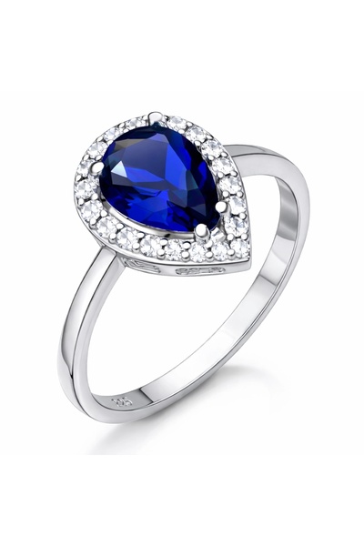 Butik Gümüş Damla Safir Taşlı Kadın Yüzük