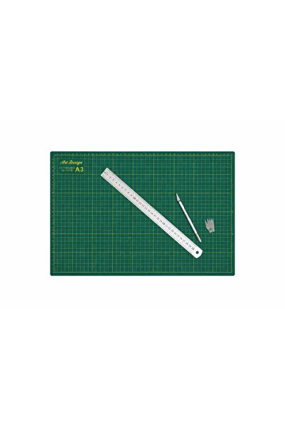 Artdesign A3 Kesim Matı, Gretuar Bıçağı 5 Yedekli , 30 cm Çelik Cetvel 3'Lü Set