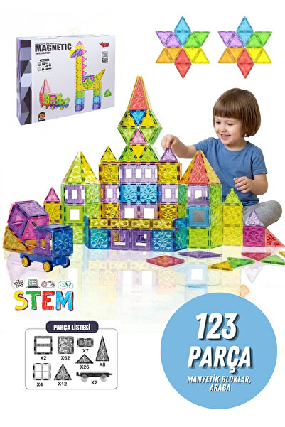 welcomein 123 Parça 7,5 cm Manyetik Yapı Blokları Seti Arabalı Eğitici Oyunca...