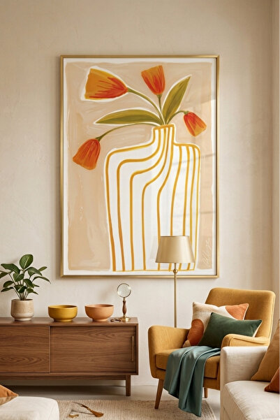 sayetablo Modern Bahar - Gold Metal Alüminyum Çerçeveli Lüks Dekoratif Minima...