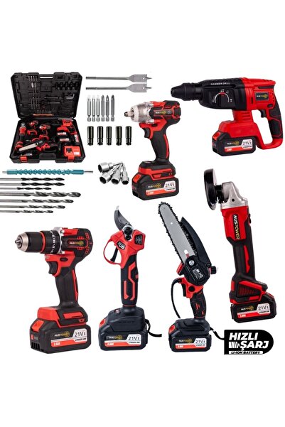 nuspower 6’lı Profesyonel Set – Hilti, 13 mm Vidalama, Testere, Makas, Spiral...