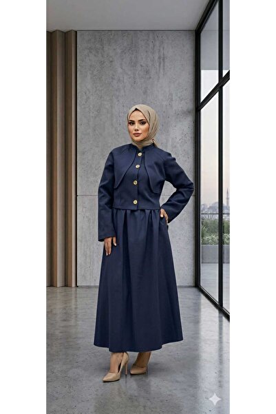 merve ada design Women's Premium Gold Buttoned Skirt Suit