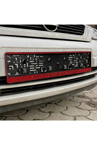 QUEEN GARAGE Taşlı Oto Plakalık Kırmızı Universal Plaka Çerçevesi 2 Adet