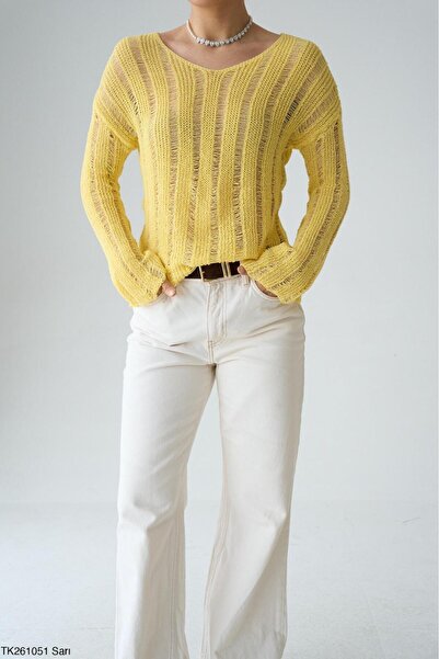 CADDELAMODA Γυναικείο πουλόβερ με διάτρητο σχέδιο Mercerized Premium