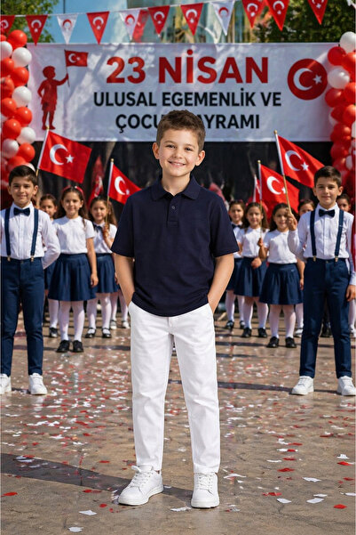 HER ŞEY NOTA www.herseynota.com Μπλουζάκι για αγόρια σε σκούρο μπλε με γιακά ...