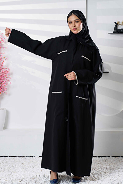 Hasnaa Abaya عباية رسمية بجيوب مزينة بخطوط شك الكرستال