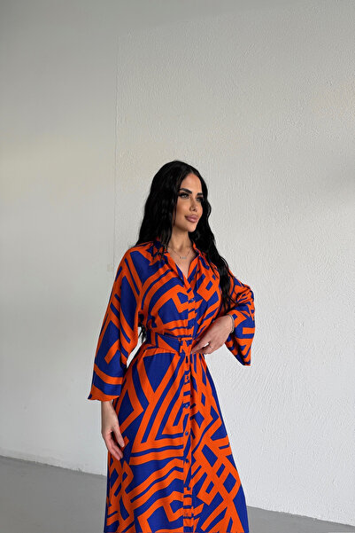 KAMACI BUTİK Shirt Collar Belt Dress