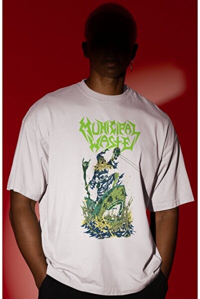 SEVBANO Tricou oversize unisex cu imprimeu frontal Municipal Waste Rock Metal...