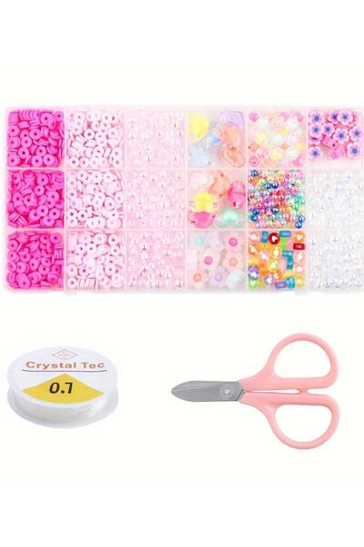 yiğit aksesuar Pembe Mix Set Fimo Boncuk ve içi renkli Şeffaf Karışık Set Hob...
