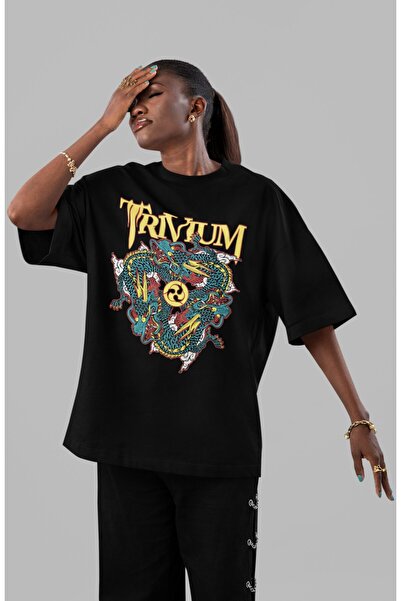 SEVBANO Tricou oversize unisex cu imprimeu frontal Trivium Rock Metal Music Band