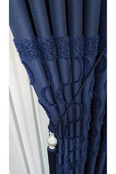 Yuka Κουρτίνα φόντου σε σκούρο μπλε χρώμα, με φούντες, μονόφυλλη, 1/3 πυκνά π...