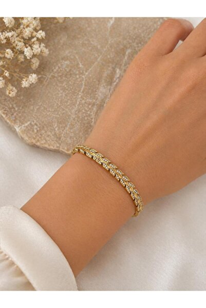 stainless steell Leaf Motif Steel Handcuff Bracelet