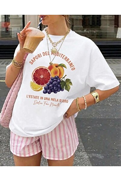 Marco Fresco Γυναικείο μπλουζάκι με στάμπα φρούτων