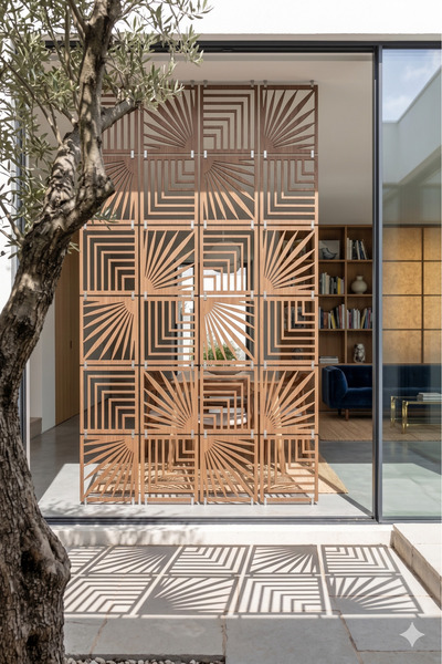 WOODDOOM Lazer Kesim Paravan, Ahşap Separatör, Oda 4'lü Panel Levha Model02 40 x 40 cm