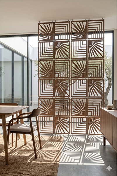 WOODDOOM Lazer Kesim Paravan, Ahşap Separatör, Oda 4'lü Panel Levha Model02 40 x 40 cm