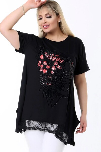 Kheos Φούστα με δαντελένιο σκίσιμο, λουλουδάτο σχέδιο, ασύμμετρη στρογγυλή λα...