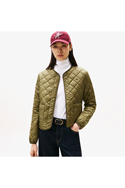 Tommy Hilfiger Padded Regular Quilted Kadın Yeşil Puffer Mont