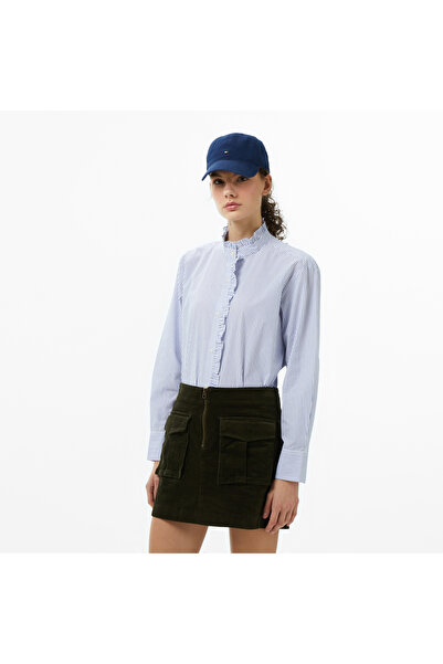 Tommy Hilfiger Poplin Ruffle Kadın Mavi Gömlek