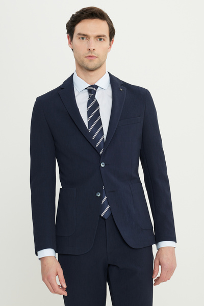 ALTINYILDIZ CLASSICS Ανδρικό ελαστικό κοστούμι σε μπλε ναυτικό βαμβακερό χρώμ...