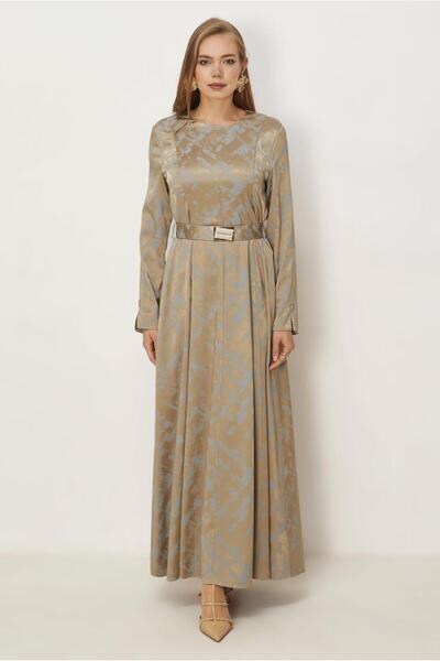 Alvina Belted Satin Jacquard Dress 46514