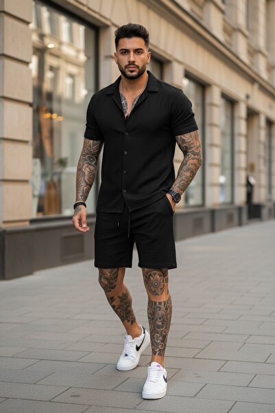 dehaine Ανδρικό καλοκαιρινό σετ, πουκάμισο + σορτς, ανδρική φόρμα 3173