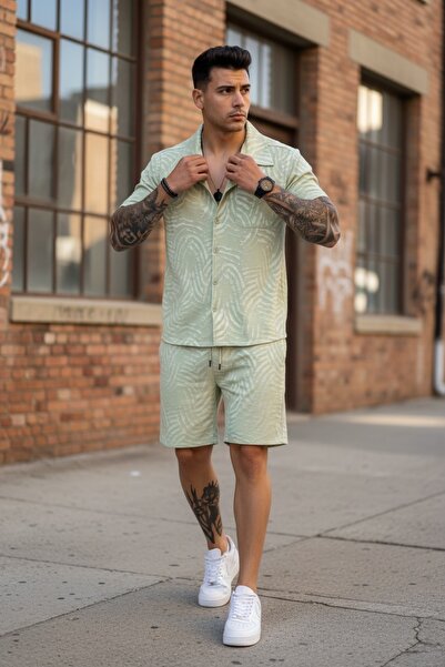 dehaine Ανδρικό καλοκαιρινό σετ, πουκάμισο + σορτς, ανδρική φόρμα 3176