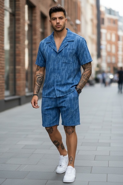 dehaine Ανδρικό καλοκαιρινό σετ, πουκάμισο + σορτς, ανδρική φόρμα 3172