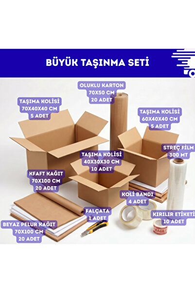 CREAPACK Büyük Taşınma Seti, Taşınma Koli ve Paketleme Kağıtları, İhtiyaç Set...
