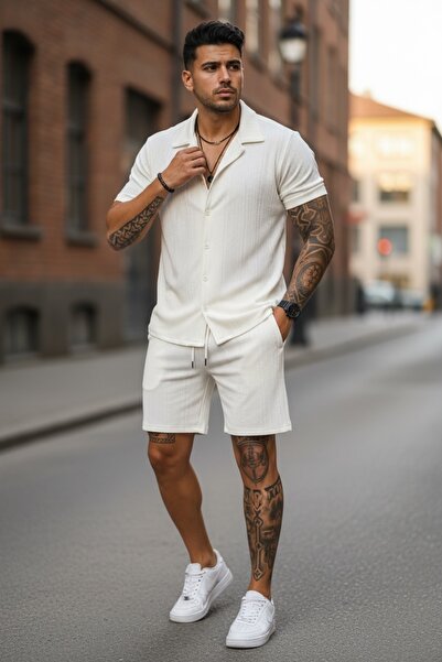 dehaine Ανδρικό καλοκαιρινό σετ, πουκάμισο + σορτς, ανδρική φόρμα 3178