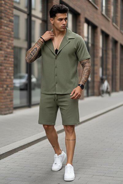 dehaine Ανδρικό καλοκαιρινό σετ, πουκάμισο + σορτς, ανδρική φόρμα 3173