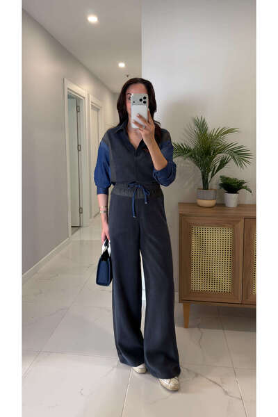 BİRCANÇİL Σετ πουκάμισο και παντελόνι Lumyy με ανθρακί γαρνιτούρα