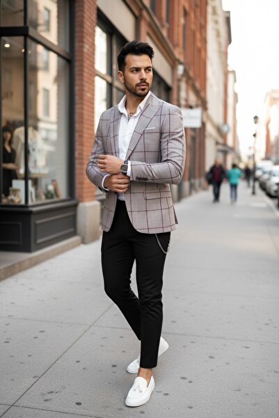 dehaine Ανδρικό σακάκι, στενή γραμμή, καρό, 1181, μπορντό