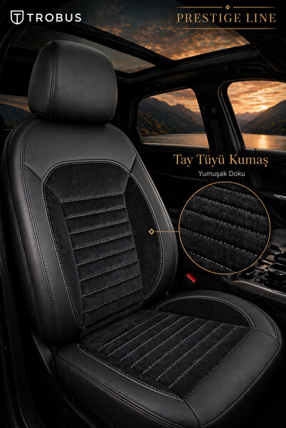 TROBUS Volkswagen Passat B8 Kasa 2015 ve Sonrası Ortopedik Tay Tüyü Koltuk Kılıfı Prestige Line Siyah Beyaz