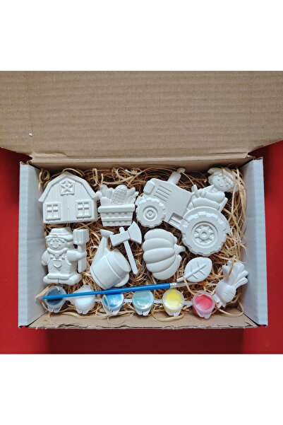 CREATIVITATEPLUS Pachet creativ cu 9 figurine ipsos Micul fermier, culori, pensula