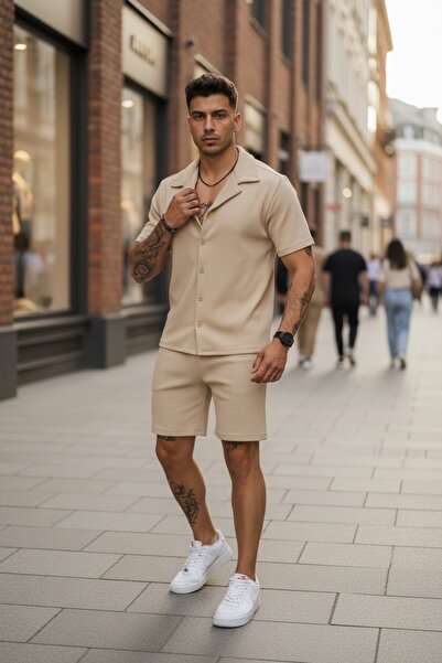 dehaine Ανδρικό καλοκαιρινό σετ, πουκάμισο + σορτς, ανδρική φόρμα 3170