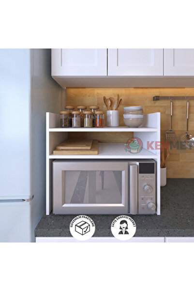 KermetHome Tezgah Üstü Mikrodalga Üstü Organizer Raf Mutfak Düzenleyici Beyaz