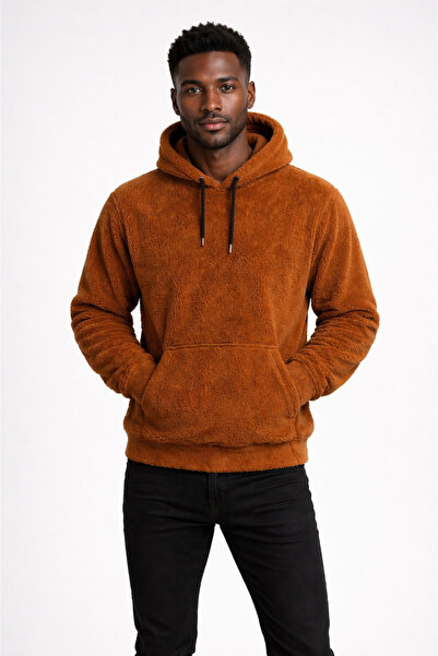 BARAN&SEREN Peluş Hoodie Sweatshirt Kahverengi Unisex
