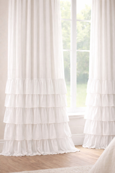 perde plus Κουρτίνα από τούλι με βολάν σε ανοιχτό λευκό για κοριτσίστικο δωμά...