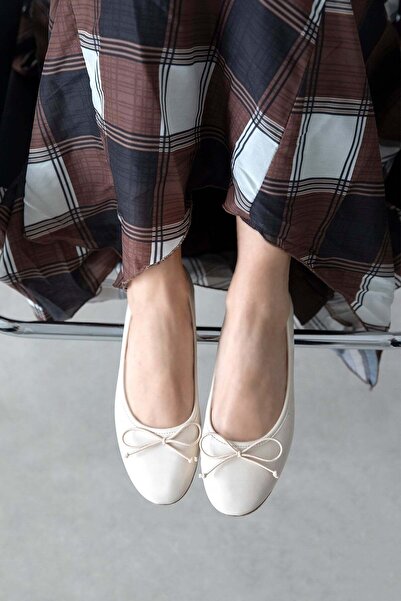 STRASWANS Lily Γυναικείο Φιόγκο με Λεπτομέρεια από Ζαρωμένο Δέρμα Μπαλαρίνα Μπεζ