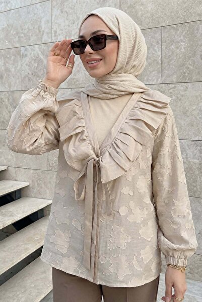 Salih Çelebi Κιμονό με βολάν στο γιακά Y0110 - ΠΕΤΡΑ