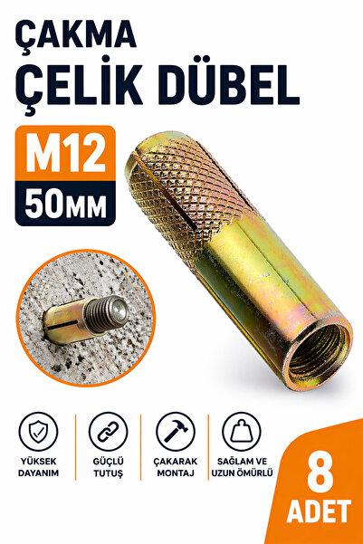 Badem10 Çakma Çelik Dübel M12 Prinç Sarı 50 mm 8 Adet Set Beton Tuğla Uyumlu ...