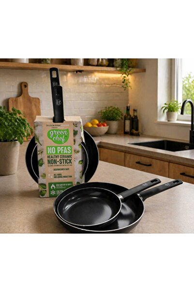 Green Chef Σετ 2 τηγανιών (20 + 28 εκ.), κεραμικά αντικολλητικά, χωρίς PFAS, ...