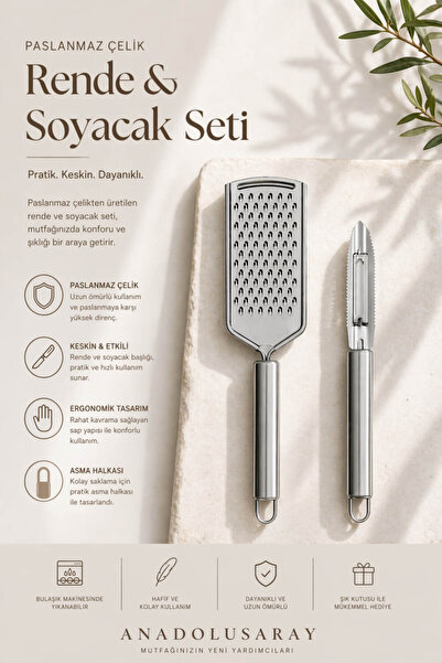 Anadolu Saray 2li Paslanmaz Çelik Rende ve Soyacak Seti Ergonomik Dayanıklı M...